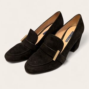 Stuart Weitzman Preston Cylinder Pump Loafer Black Suede Size 10